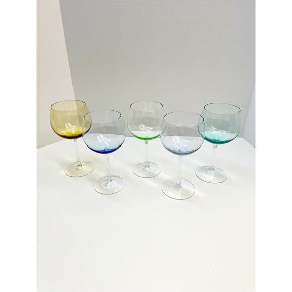 Block Crystal Mouth Blown Crystal Pastel Tint Balloon Wine Glasses - Picture 5 of 11